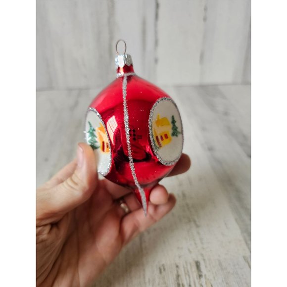 Radko country scene red indent reflector teardrop ornament vintage Xmas tree - Picture 7 of 8